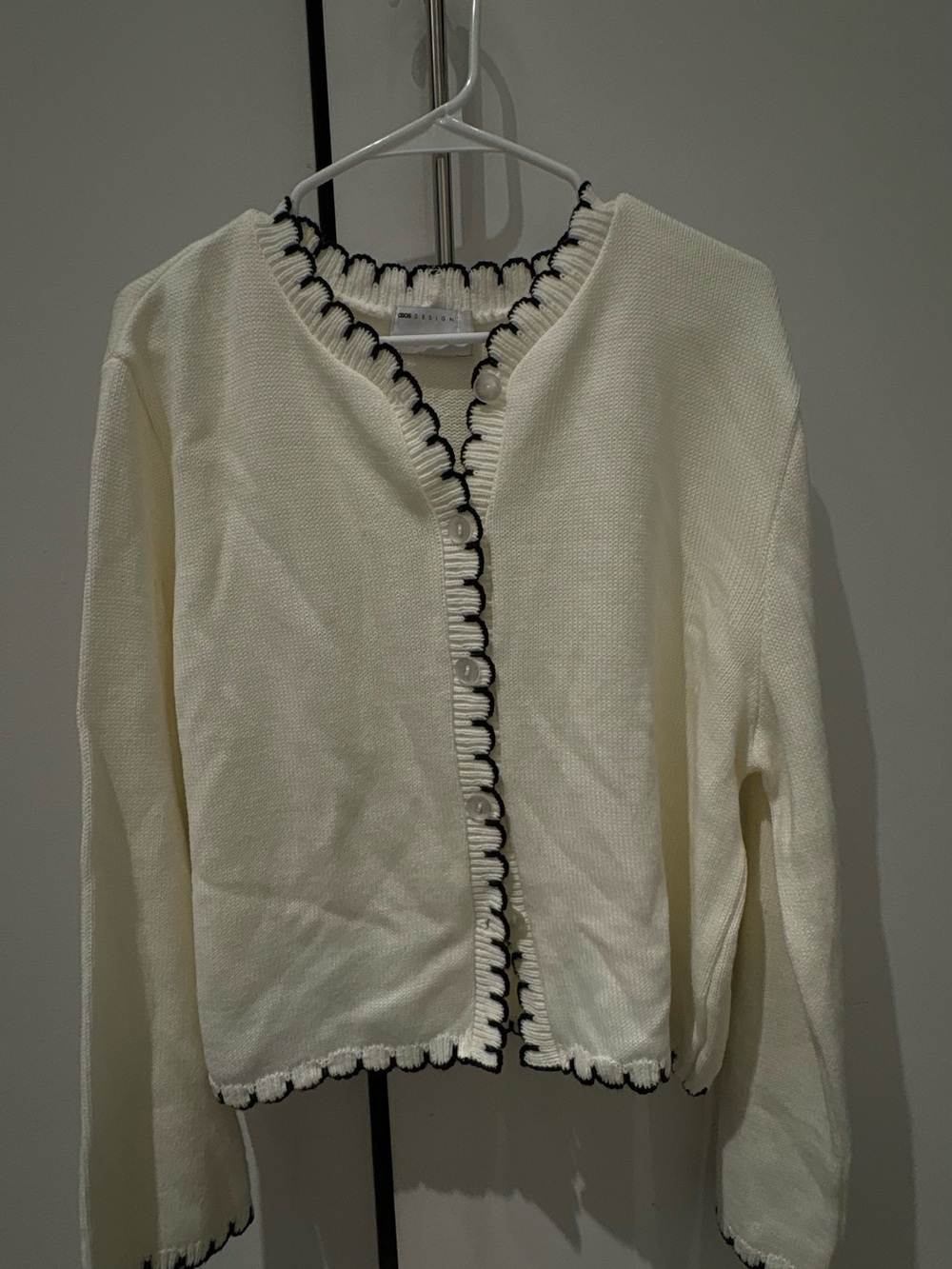 ASOS DESIGN Cream Cardigan with Black Scalloped Edge